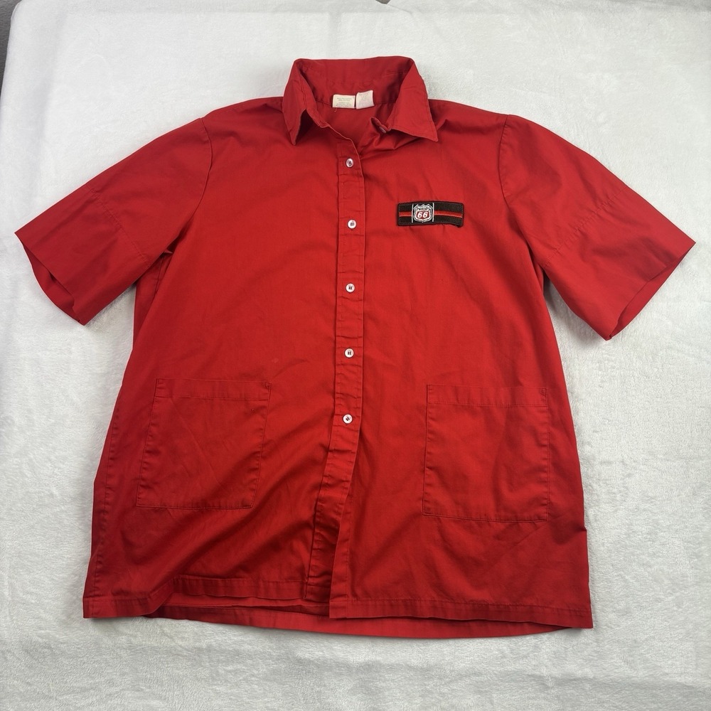 VTG 80's UNITOG Route 66 Red Short Sleeve Button Up Uniform Shirt Gas Men's XL